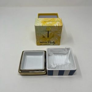 Gold Anchor Blue &White Stripes Trinket Ceramic Box 3" x 3" Francesca Art GHG5.